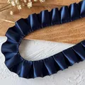 Navy blue pleated satin ribbon lace trim for DIY crafts and clothing accessories - Single Sided Pleat Standard