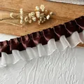 Encaje plisado de doble capa café y blanco para manualidades de costura DIY - Volante de Doble Capa Marrón Oscuro (Ancho 4cm) / 5 Metros