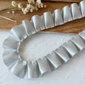 Silver grey satin ruffle lace trim with pleated finish for DIY sewing and dress decoration - Single Edge Stitched Pleated Style