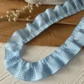 Blue and white plaid pleated lace trim with ruffled edge for DIY dress sewing and decoration - No.6 Gingham Style (A) / 1m (Approx 4cm Wide) / Blue & White Plaid