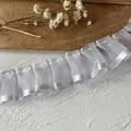White organza pleated lace trim with delicate ruffled edges for DIY sewing and dress decor - Lilac Stone