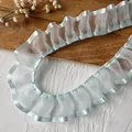 Light blue pleated organza lace ribbon with satin edge for DIY dress and skirt decor - Blue