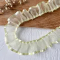 Pale yellow pleated organza lace trim with satin edge for DIY dress and wedding decor - Yellow