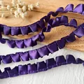Detailed view of dark purple pleated satin ribbon lace for DIY sewing and crafts - Magic Purple