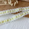 Nastro in pizzo di cotone ricamato bianco da 3m con bordo in raso giallo chiaro per DIY - Giallo Brillante