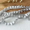 Silver grey ruffled satin ribbon trim with pleated texture for DIY sewing and crafts - Gray
