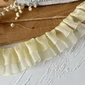 Detailed macro view of yellow pleated lace ribbon for DIY garment and dress hem decoration - #2 Length 1 Meter Width Approximately 4 Cm Double-layered Yarn