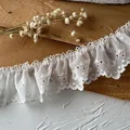 Elegant white pleated lace trim with embroidered scallop edges for DIY clothing decoration - White