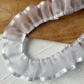 White pleated organza lace trim with satin ribbon edge for DIY Lolita clothing - Pleated Edge / Lilac Style No 1