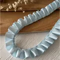 Light blue pleated satin ribbon with a 2.5cm width for doll clothes and DIY sewing crafts - No.14 Single Edge Ruffle (A) / Width Approx 2.5cm Length 3m / Light Blue