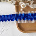 Bordo in pizzo con volant blu satinato e bianco per cucito fai-da-te e decorazioni - Blu Zaffiro