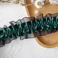 Bordo in pizzo elastico arricciato in raso verde scuro e rete nera per il cucito DIY - Verde Scuro