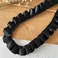 Black pleated satin ribbon 2.5cm wide for DIY clothing and gift wrapping decor - Black