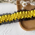 Pizzo elastico a balze in raso giallo con bordo in rete nera per accessori di abiti - Black Gold Yellow