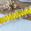 Pizzo elastico arricciato con nastro di raso giallo e organza bianca per fai-da-te - Gold and White Gauze