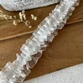 Pizzo elastico in organza bianca plissettata per fai-da-te e accessori per abiti - Bianco