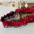 Pizzo elastico in raso rosso e nero con design a pieghe per cucito creativo fai da te - Rosso Nero