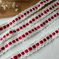 White cotton lace trim with red satin ribbon for DIY sewing and dress decoration - No. 11 Lace Insert Red Ribbon Style (5868441743671)