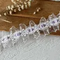 Weiße geraffte Spitze mit Lavendelband und Blumenstickerei für DIY Näharbeiten - Standardstil / Lila