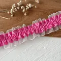 Pizzo elastico arricciato in raso rosa e organza bianca per cucito fai-da-te e decoro - Rosa Rosso