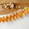Pizzo elastico a doppio strato in raso dorato e rete bianca per cucito fai-da-te - Giallo Arancione