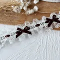 Encaje blanco francés con cinta marrón y lazos dobles para manualidades DIY - Cinta Marrón