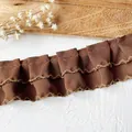 Brown pleated lace ribbon with coffee ruffles and gold-threaded edges for DIY sewing craft - Standard Spec / Coffee