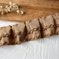 Pleated apricot lace ribbon with dark brown embroidery for DIY clothing and crafts - Standard Spec / Light Coffee