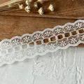 Detailed white eyelash lace trim with hollow geometric patterns for DIY sewing projects - Style Fourteen Off White
