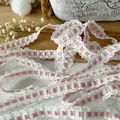 Nastro di pizzo a quadretti rosa e bianco con bordi smerlati per cucito fai-da-te e decori - No. 1 Bianco Con Intarsio Rosa / Bianco