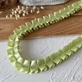 Mint green pleated satin ruffle lace trim ribbon for DIY dress hem decoration - Style 18 Double Side Fruit Green Satin Pleated Ribbon