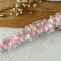 Pink satin ribbon with white organza lace frill for DIY crafts and doll clothing decor - No.3 Pink Pleated