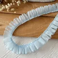 Light blue pleated organza lace trim for DIY dress sewing and elegant garment decoration - Width Approx 2.5cm Length 5m / Blue