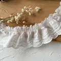 Weiße Baumwollspitze mit plissierter Stickerei für DIY Lolita Kleidung Handwerk - Schmetterlingsflügel Muster / Weiß