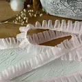 Pale pink organza ruffled lace trim for DIY sewing crafts and lolita dress decoration - No.9 Narrow Pink