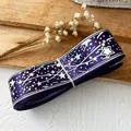 Ruban de satin violet foncé avec motifs d'étoiles argentées pour bricolage et cadeaux - Style Court / Violet Magique