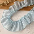 Light blue pleated organza lace trim with pearlescent sheen for DIY sewing crafts - No.16 Glossy Pleated (A) / Width Approx 5cm Length 1m / Blue