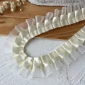 Encaje de volantes plisado en satén beige y organza para costura DIY y decoración - Estilo Amarillo Claro 1 (A-01)