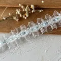 Elegant white lace trim with light blue ribbon and small flower detail for DIY sewing - Width Approx 4cm Length 1m / Blue White Series