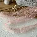 Pink pleated organza lace trim with pom-poms and gold embroidery for DIY sewing - No.15 White With Pink Edge (Firm Texture) / White