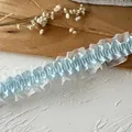 Elegant light blue ruffled lace garter accessory with white translucent mesh for DIY - Width Approx 4cm Length 1m / Blue