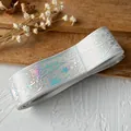 Ruban laser argenté avec étoiles holographiques et météores pour bricolage créatif - Blanc