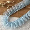 Sky blue pleated organza lace trim for DIY garment accessories and home decor - No.3 Sheer Pleated (A) / Width Approx 4cm Length 1m / Blue