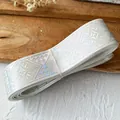 White iridescent ribbon with holographic star and checker patterns for DIY craft material - White