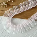 Pink and white ruffled lace trim accessory with pleated texture for DIY Lolita clothing - No.20 Wide Pink