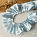 Light blue pleated satin trim accessory with elegant ruffled edge and silk-like sheen - No.19 Wide Ruffle (A) / Blue