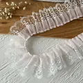 Pink ruffled lace trim with floral embroidery for DIY doll clothes and Lolita crafts - No.21 Embroidered Pink