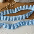 Blue and white gingham pleated lace trim for DIY sewing and clothing decoration - Width Approx 2.4cm Length 1m / Blue Plaid