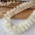 Pleated beige chiffon lace trim with elegant ruffled edges for DIY sewing and dressmaking - Size 8 Approximately 3 Meters Long And 4 Centimeters Wide With A Yolk Filling For Steamed Egg Custard.