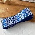 Blue and white jacquard ribbon with retro rhombus and star pattern for DIY crafts - Sapphire Blue